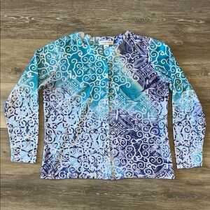 Christopher & Banks Long Sleeve Button Down Cardigan Top Blue/Purple Size L